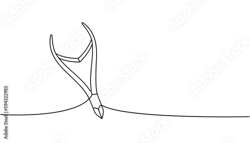 Professional tools, metal nail cuticle tongs one line continuous drawing. Manicure and pedicure tools continuous one line illustration.