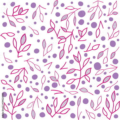 Floral print. Bright pink and purple leaves drawn on a tablet on a white background. Vector ornament. Suitable for printing on paper  fabric  invitations and postcards. For creativity.