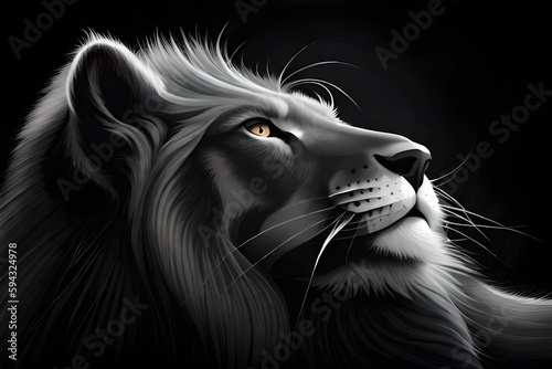 Magnificent Lion black and white lion king , Generative AI