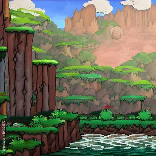 Generic Environment. CARTOON Style. Style Adventure Time. Content for Mobile and Indie Games- (AI) photo