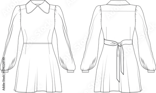 shirt dress flat sketch fashion technical drawing