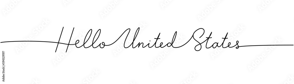 Hello United States - word with continuous one line. Minimalist phrase illustration. United States country - continuous one line illustration. Hello United States - word with continuous one line. Minimalist phrase illustration. United States country - continuous one line illustration.