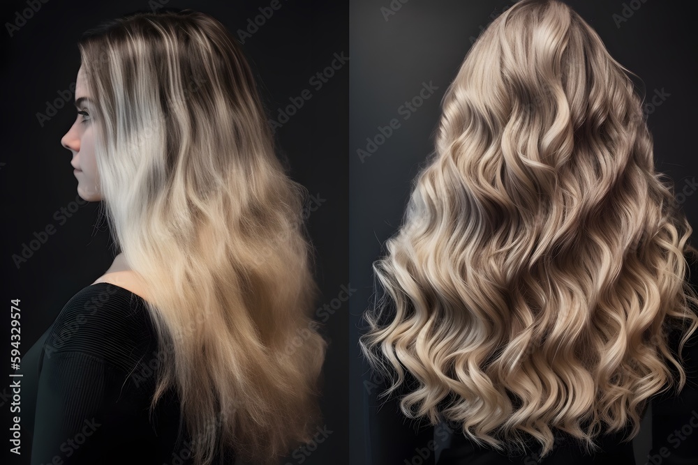 An impressive image of a hair extension transformation taking place at a high-end hair salon (Generative AI) An impressive image of a hair extension transformation taking place at a high-end hair salon (Generative AI)