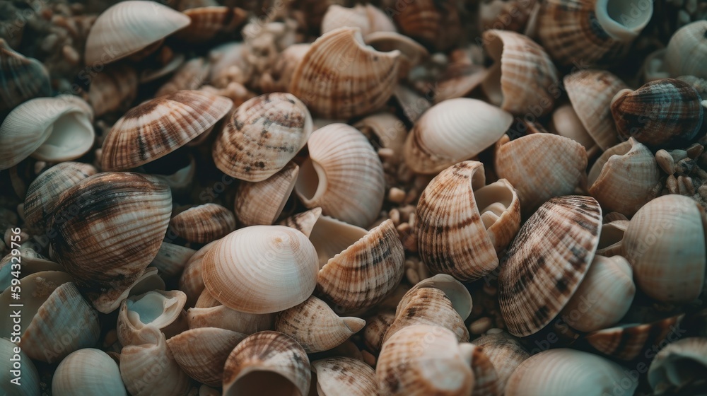 Natural sea shells background.