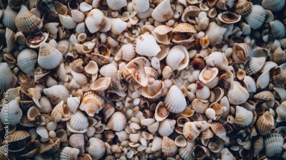 Natural sea shells background.