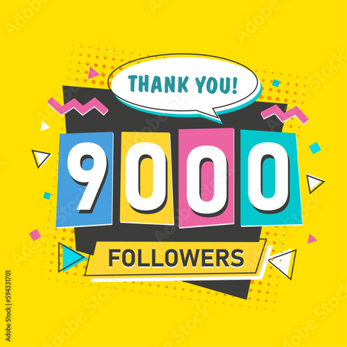 9000 followers blogger and subscriber banner in 2000s retro style with numbers on yellow background