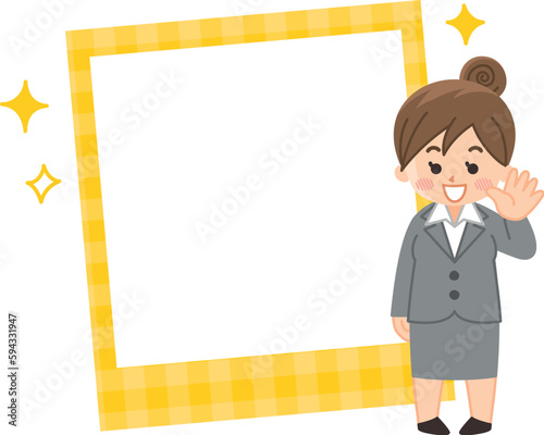 ビジネスウーマンとフォトフレームのイラストセット