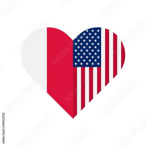 unity concept. heart shape icon with poland and american flags. vector illustration isolated on white background