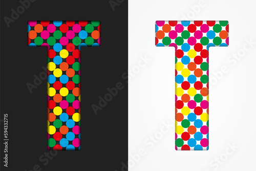 Bubble letter T. Glitter character of colored dots