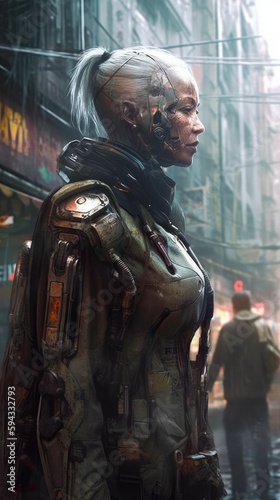 A futuristic creepy yet beautiful cyborg in profile. Generative AI. 