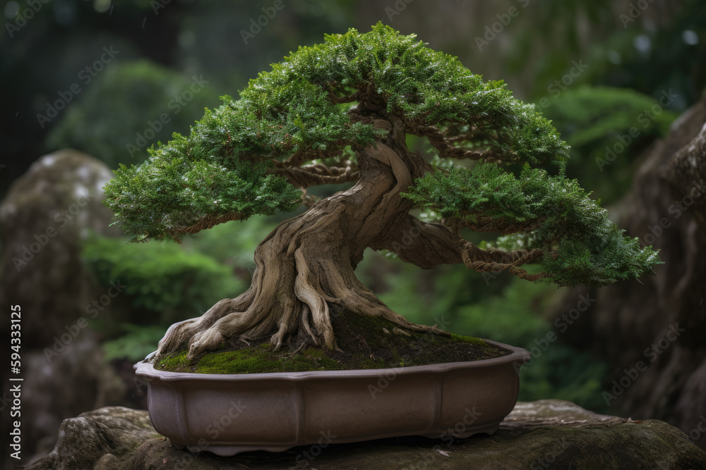 Bonsai tree in a garden - Generative AI Bonsai tree in a garden - Generative AI
