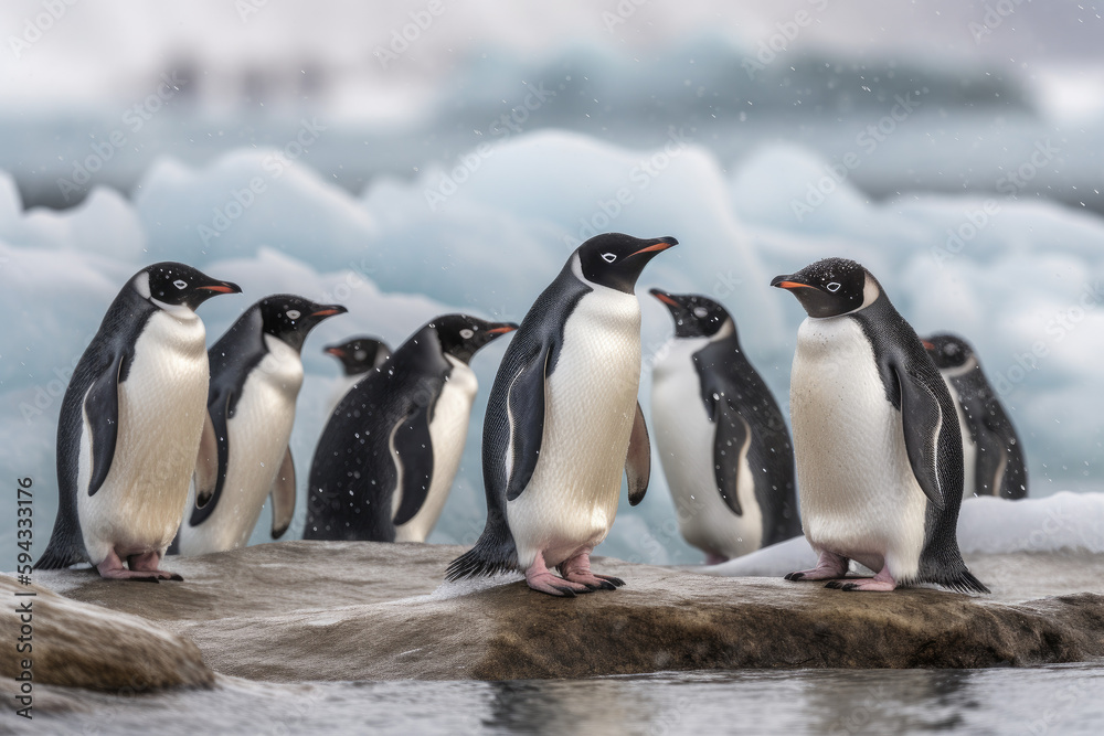 Obraz premium Penguins on ice - Generative AI