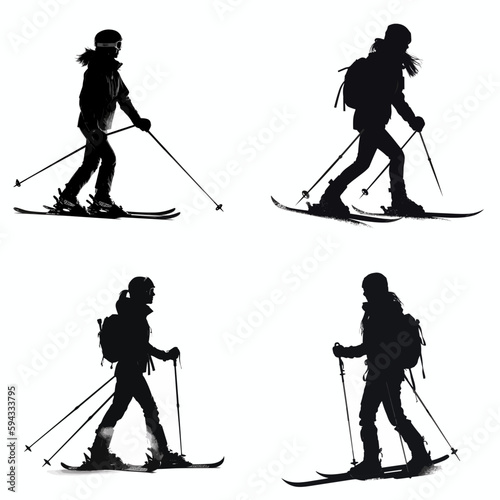 female skier silhouette, A vector silhouette illustration, white background 