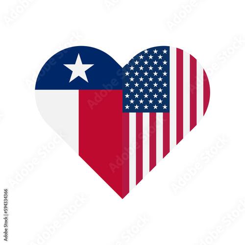 unity concept. heart shape icon with texas and american flags. vector illustration isolated on white background