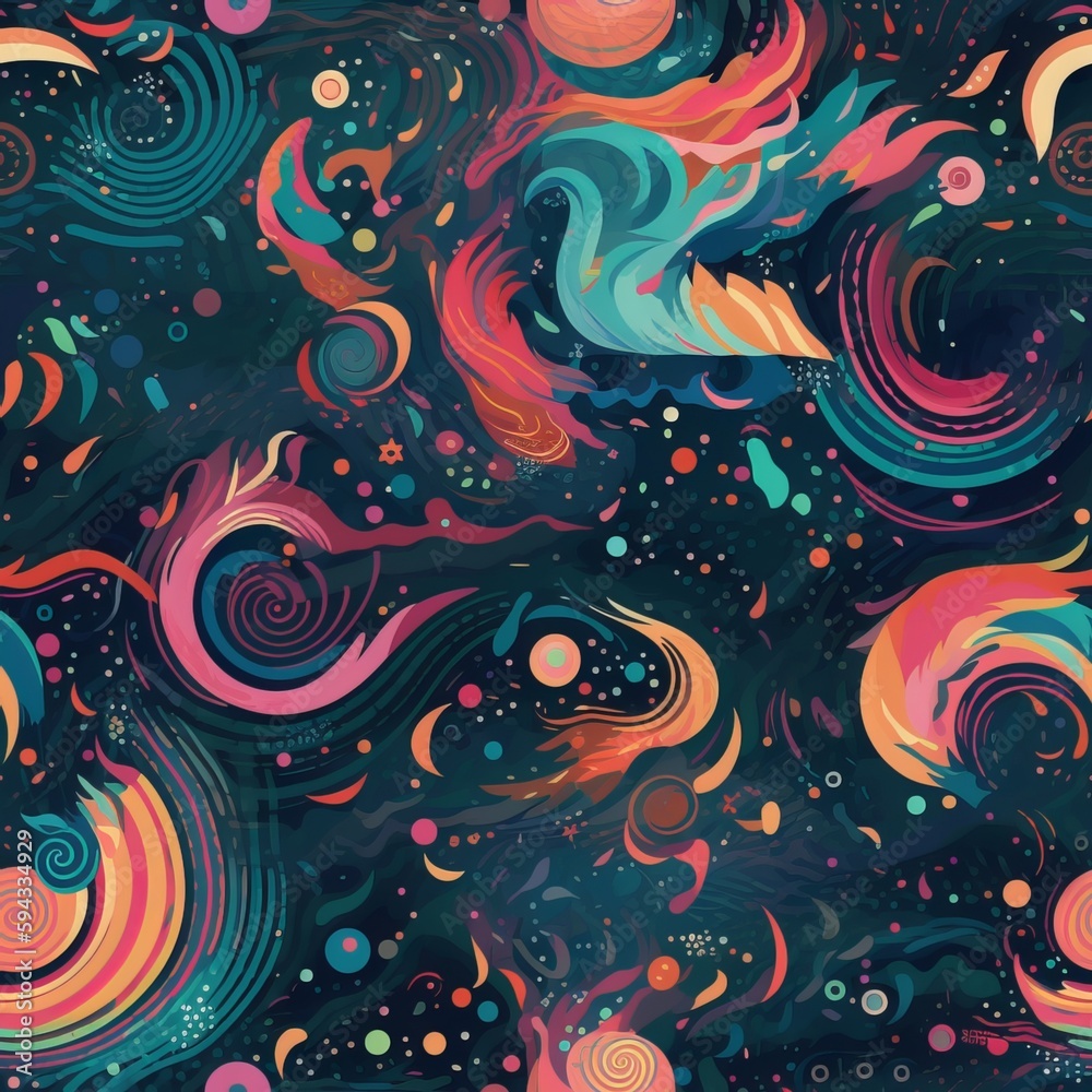Seamless Galaxy and Space-Inspired Pattern with Vibrant Colors Seamless Galaxy and Space-Inspired Pattern with Vibrant Colors