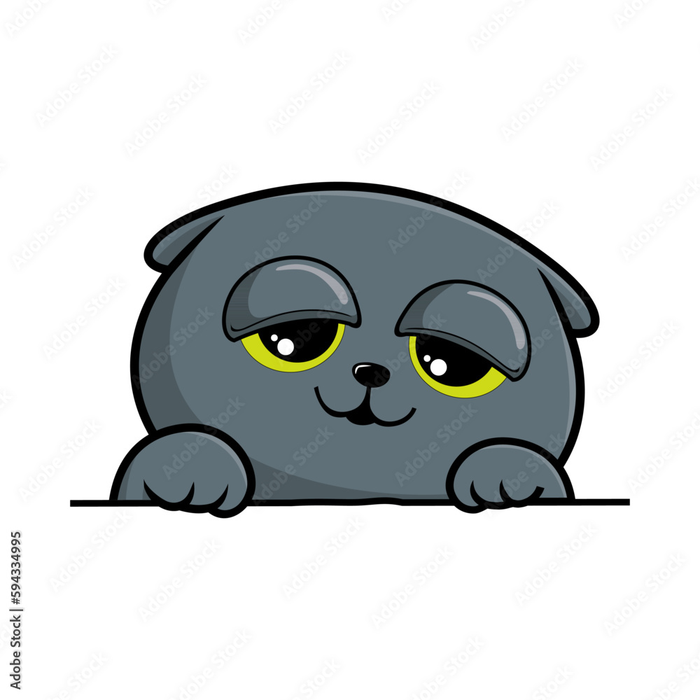 Cute Gray Cat - Scottish Fold Cat Grey Cartoon Cute Gray Cat - Scottish Fold Cat Grey Cartoon