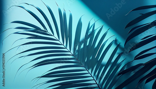 Blurred shadow from palm leaves on the light blue wall Ai generated image