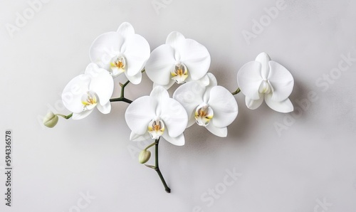 a group of white orchids on a white background with space for text on the left side of the image and the right side of the frame. generative ai