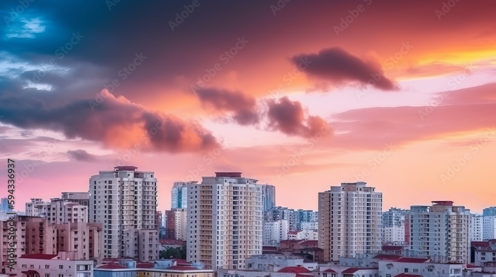 Fototapeta premium Urban Real Estate Concept - City on Twilight Color Sky