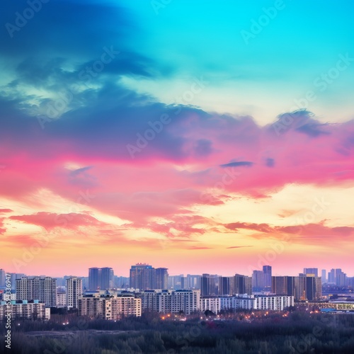 Urban Real Estate Concept - City on Twilight Color Sky