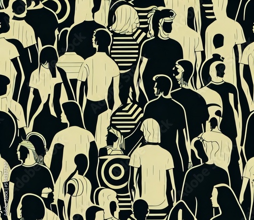 silhouettes of people in line art style, created with Generative AI technology, 