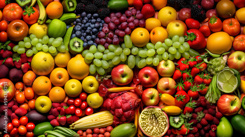 Fruit and vegetables. Background. Illustration. Ai generation.