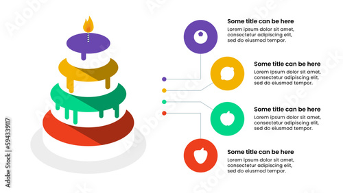 Infographic template. Cake with 4 layers and flavors