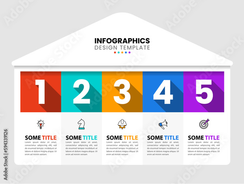 Infographic template. House with 5 steps and space for text