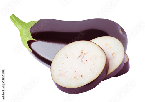 Isolated eggplant. Group of cut eggplants over white background, with clipping path