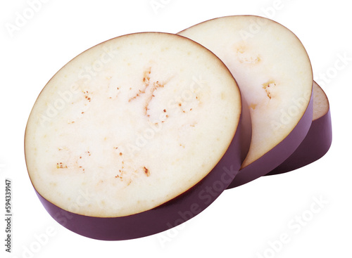 sliced eggplant isolated on white background, with clipping path