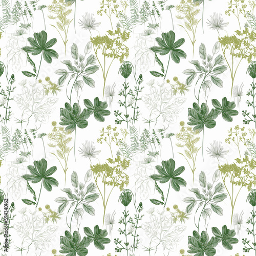 Watercolor botanical seamless pattern with leaves. Delicate floral background for textiles, fabrics, wrapping paper. Generative AI