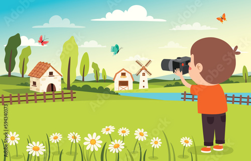 Little Cartoon Kid Taking Photo