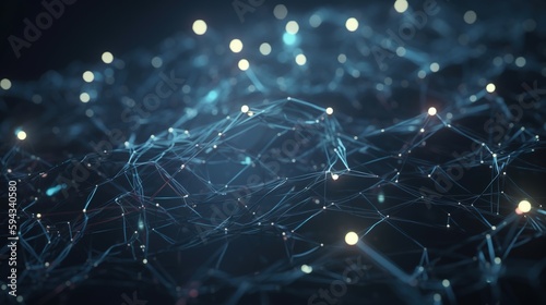 Abstract digital background with connecting dots and lines. Network connection structure. 3d rendering.GenerativeAi © Rudsaphon