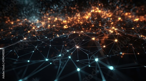 Abstract digital background with connecting dots and lines. Network connection structure. 3d rendering.GenerativeAi © Rudsaphon