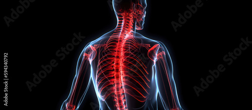medical diagram spine human with place to text copy space on black background generative ai