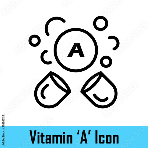 Vitamin A in the pill form. A vitamin capsules or tablets. Vitamins for health. Medicine and health concept. Food supplements. Vector