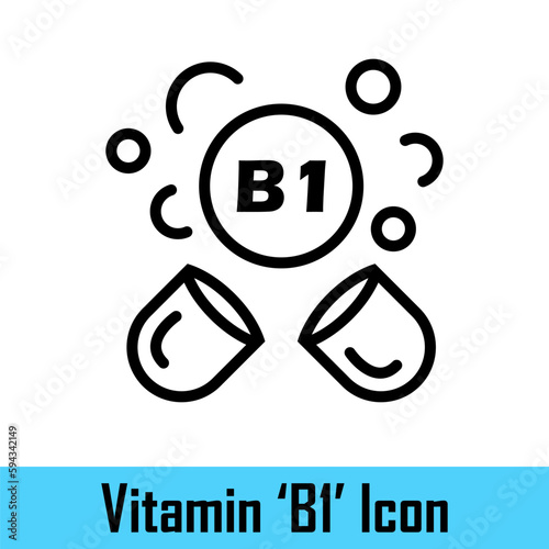 Vitamin B1 in the pill form. B1 vitamin capsules or tablets. Vitamins for health. Medicine and health concept. Food supplements. Vector