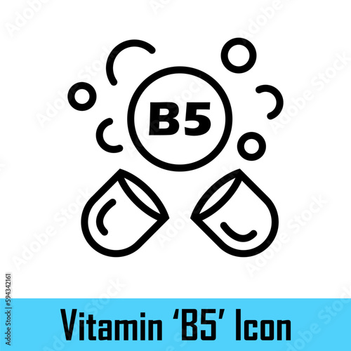 Vitamin B5 in the pill form. B5 vitamin capsules or tablets. Vitamins for health. Medicine and health concept. Food supplements. Vector