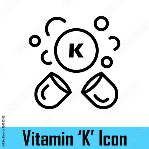 Vitamin K in the pill form. K vitamin capsules or tablets. Vitamins for health. Medicine and health concept. Food supplements. Vector