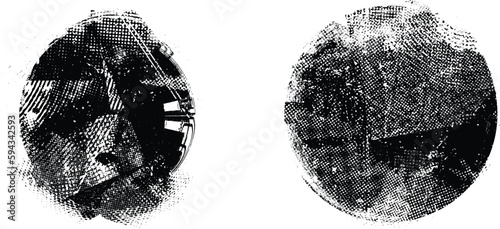 Glitch distorted geometric shape . Noise destroyed logo . Trendy defect error shapes . Glitched frame .Grunge textured . Distressed effect .Vector shapes with a halftone dots screen print texture.