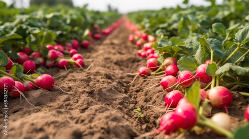 harvesting red radishes in field generative ai