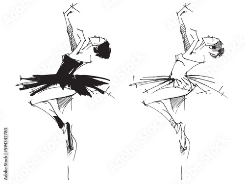 Ballerina line drawing. Sketch of a dancer. Silhouette of a woman. Sports training. Ballroom dancing