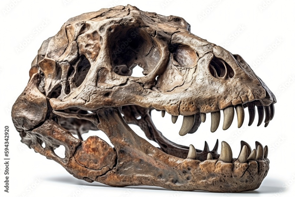Dinosaur skull on white background, created with generative AI Dinosaur skull on white background, created with generative AI