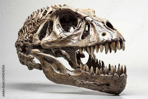 Dinosaur skull on white background, created with generative AI