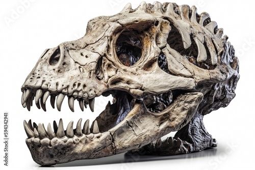 Dinosaur skull on white background, created with generative AI © MiraCle72