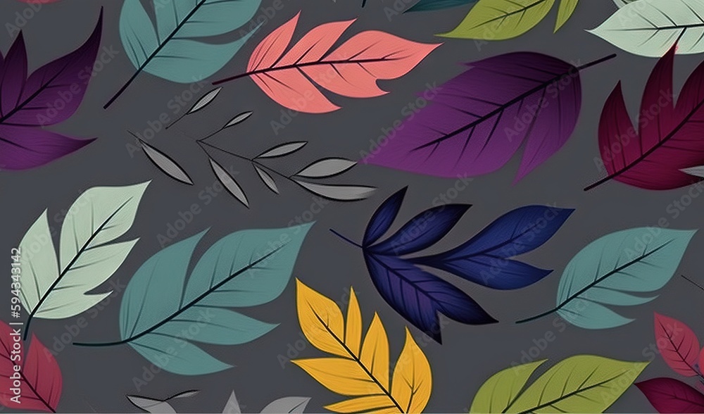  a pattern of colorful leaves on a gray background with a gray background and a gray background with a gray background and a gray background with a.  generative ai
