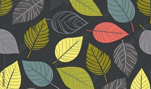  a black background with a bunch of leaves in different shades of green, yellow, and red on it, and a black background with a few smaller leaves in the same color. generative ai