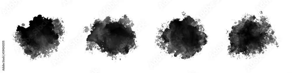 Black watercolor spray texture collection on a white background