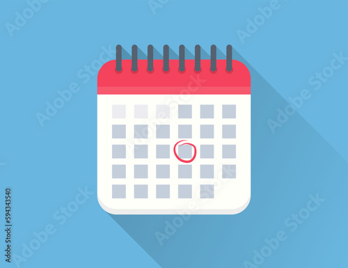 Deadline reminder calendar with long shadow in a flat design