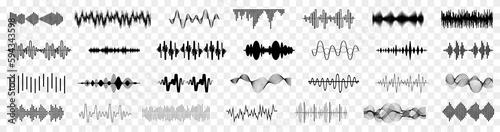 Set of black equalizer music waves. Music waveform collection